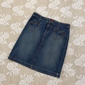Mossimo Y2K Heart Pocket Denim Midi Skirt Size 7